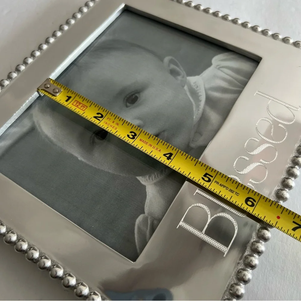 MARIPOSA SILVER BEADED PICTURE FRAME ‘BLESSED’ NWOT 8.75” x 7.75”